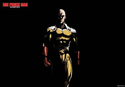 One Punch Man: Saitama Black Background Anime Art Effect Poster 17 (18inchx12inch) Photographic Paper