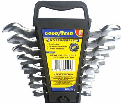 GOOD YEAR Spanner Set , Spanner Set Tools Kit, Double Open End Spanner Set, CRV Double Side Ring Spanner Set 8Pcs(6x7-20x22mm), Wrench Set Tools Double Sided Open End Wrench