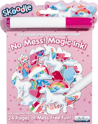 SKOODLE Magic Ink Coloring book, 24 Pages, Includes Magic Ink Marker