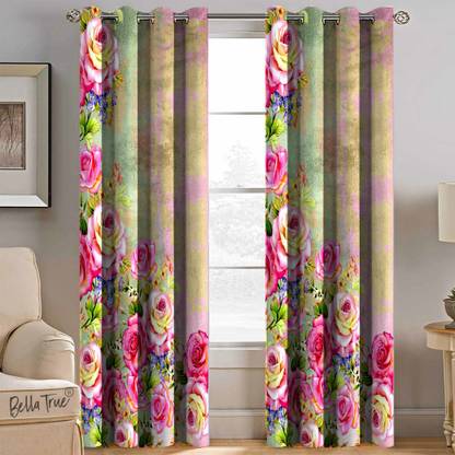 BELLA TRUE 213 cm (7 ft) Polyester Semi Transparent Door Curtain (Pack Of 2)