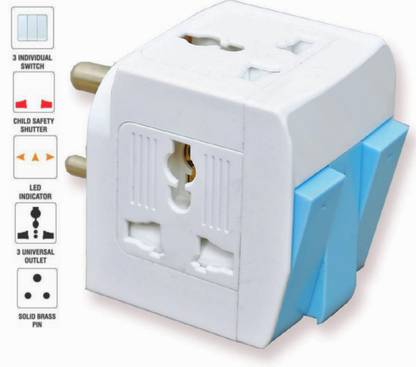 KAVANA 3Pin Universal Multiplug Adaptor with Fuse,Indicator,etc for Home,Travel 5A 250V Three Pin Plug