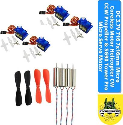 टेकसुप्रीम DC3.7V 716 7x16mm Coreless Motor Helicopter CW CCW Propeller & SG90 Servo Motor मोटर नियंत्रण इलेक्ट्रॉनिक हॉबी किट