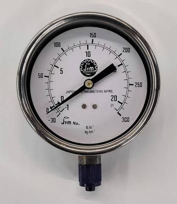 Japsin -30 to 300 PSI Dial Pressure Gauge Dia 4"/100MM, SS Body, Bottom Connection 3/8" Ring Gauge