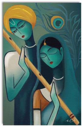 eCraftIndia Lord Radha Krishna Abstract Art Original Design Canvas Printed Wall Painting Canvas 36 inch x 24 inch Painting