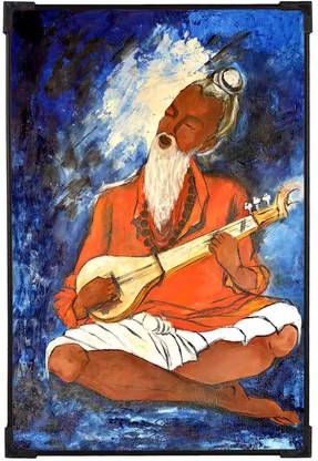 FURNATO Home Decor | UV Coated MDF Rishi Playing Instrumental Tanpura Picture Painting Digital Reprint 18 inch x 12 inch Painting