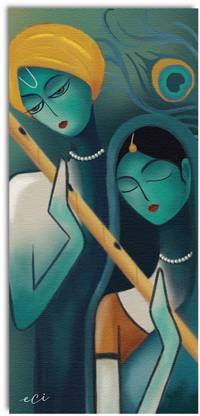 eCraftIndia Lord Radha Krishna Abstract Art Original Design Canvas Printed Wall Painting Canvas 48 inch x 24 inch Painting