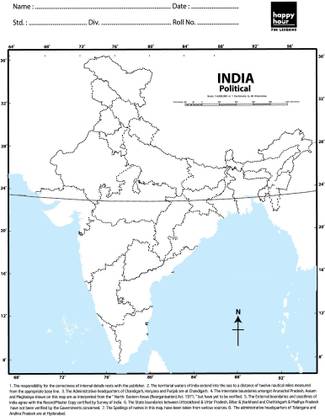 India Political Map (Color) Paper Print
