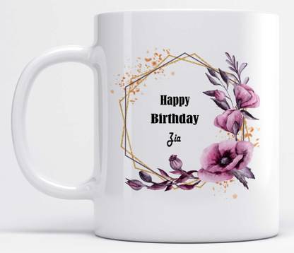 LOROFY Beautiful Floral Design Name Zia Printed Ceramic Coffee Mug