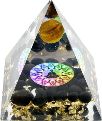 RESHAMM LIFE CARE Pre-Charged Crystal Tiger Eye Ball Black Obsidian 7 Chakra Pyramid in Gift box Decorative Showpiece  -  11 cm