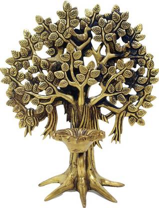 MohanJodero Brass Kalpavriksha Tree/Tree of Life with Diya for Table & Home Decor Decorative Showpiece  -  22 cm