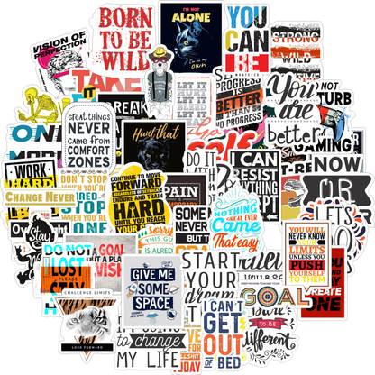 CLICKEDIN 7.62 cm 50 Pieces Quotes Stickers, Vinyl Perfect for Phone, Scrapbook Art n Craft Self Adhesive Sticker