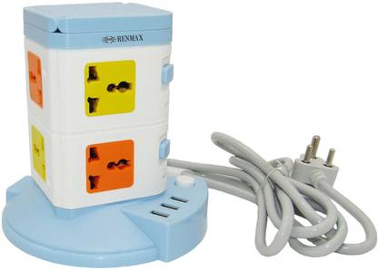 RENMAX Extension Cord with 3-USB Port 10A 250V 2m Cable 8  Socket Extension Boards