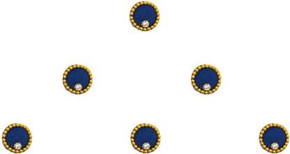 Comet Busters Blue Round Velvet Bindi for Women With Gold Bead Border (7.5mm) (BV1485) Forehead Blue Bindis