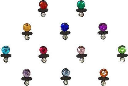 Comet Busters Multicolored Round Beautiful Bindi for Women With Single Stone (BV1465) Forehead Multicolor Bindis