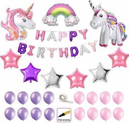 Yash Enterprises Balloon 6 Multi Stars 40 Purple Pink Pastel Balloons 2 Unicorns Set of 62pcs for
