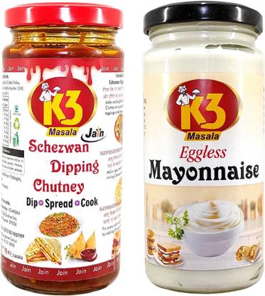 K3 Masala Jain Schezwan Dipping Chutney With No Onion garlic (250gm) & Mayonnaise (250gm) Chutney Paste