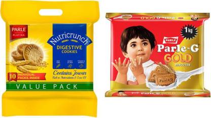 PARLE Platina Nutricrunch Digestive (1KG) + Gold Biscuits Plain (1 kg) (COMBO PACK) Cookies Biscuit
