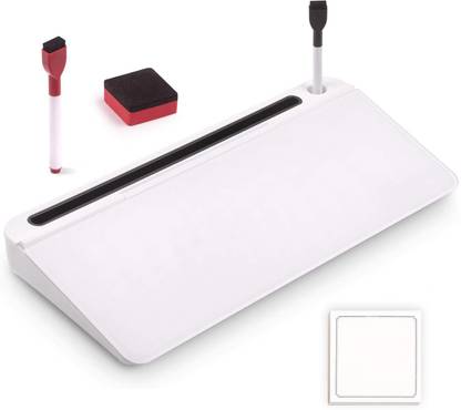 TurtleGrip 2 Compartments Glass Desktop Whiteboard Dry Erase Board Computer Keyboard Stand Pad and pen holder 18 x 6 inches Board, 2 Pens & 1 Eraser,
