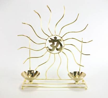 Medhavi Brass Om Diya With Triangle Shape for Home/Mandir Decore Brass Table Diya Set Brass Table Diya Set