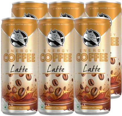 Hell Energy Coffee Latte pack of 6|caffeine content, B Group vitamins Energy Drink