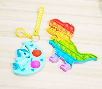 Priceless Deals Unicorn Simple Dimple Pop It Keychain and Dinosaur Stress Relieving Pop It Toy Key Chain