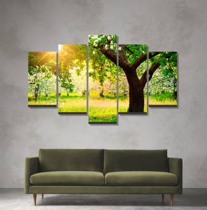 DecorStudio beautiful forest tree 5 Pieces Canvas Wall Painting For Home Canvas 30 inch x 24 inch Painting