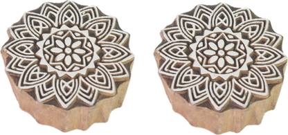 Global Art Traders Beautiful Round Shape Mehndi Design Block – Handmade Fabric Print Stamp Printing Blocks