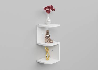 mahaakaay Engineered Wood Corner Shelf Wall mounted 3 Tier Rack Shelves Stand White Particle Board Wall Shelf