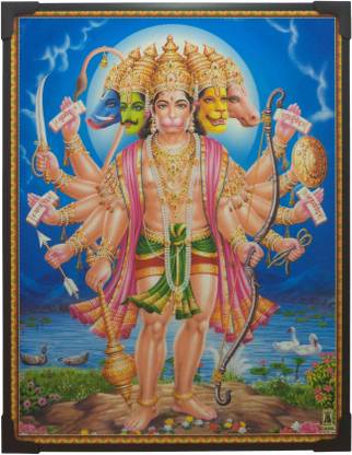 R S Exports Lord Panchamuga Anjaneyar Photo Frame ( 29 cm x 22.5 cm x 1 cm ) / Hanuman Religious Frame