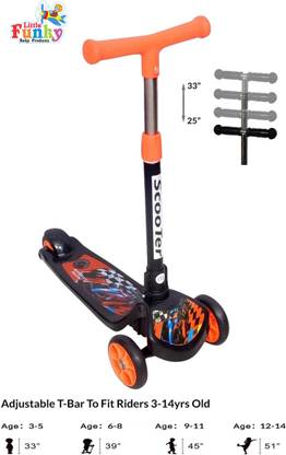 Little Funky 3 Wheel Kids Scooter with Fold-able & Height Adjustable Handle & Brake (2-14Yrs)
