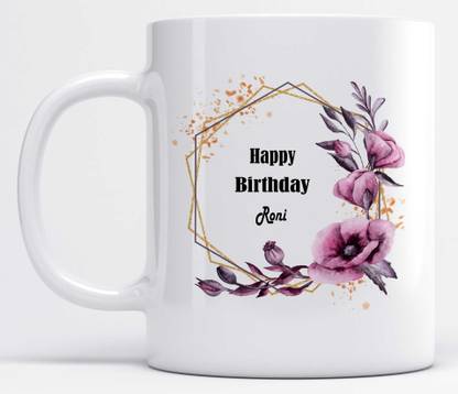 LOROFY Beautiful Floral Design Name Roni Printed Ceramic Coffee Mug