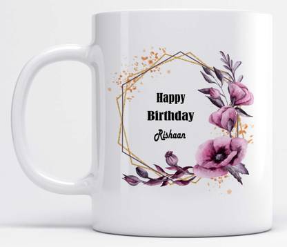 LOROFY Beautiful Floral Design Name Rishaan Printed Ceramic Coffee Mug
