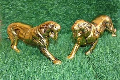 salvusappsolutions Metal Jaguar Tiger 9.5 x 4.5 Inches Set of 2 (Gold) Decorative Showpiece  -  11 cm