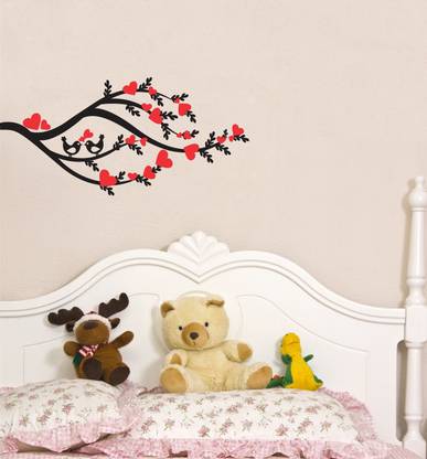 Decor studio 49 cm decorative tree branch with heart leaves wall sticker Self Adhesive Sticker