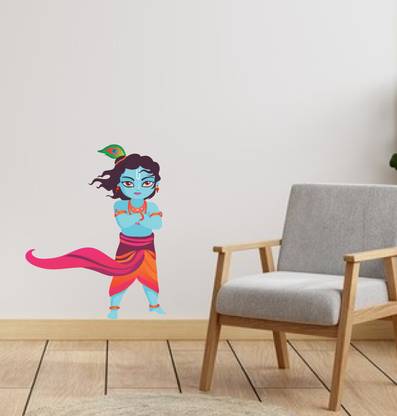 Decor studio 75 cm decorative beautiful lord krishna wall sticker Self Adhesive Sticker