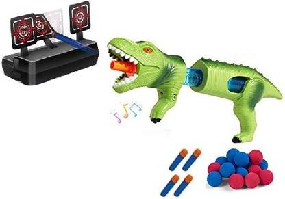 IndusBay 2 in 1 Target Shooting Dinosaur Popper Gun Toys with Foam Ball & Bullet Darts & Plastic Bullets