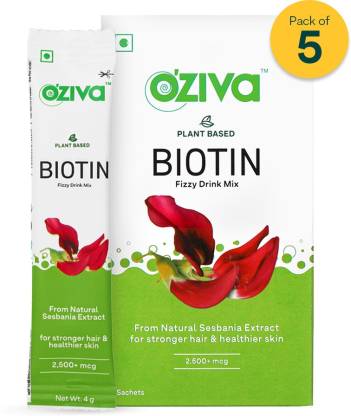 OZiva Biotin Fizzy Drink for Better Hair, Skin, & Nails (Pack of 5, 30 sachets)