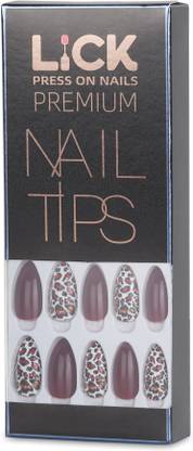 Lick - Press on Nails Animal Print Acrylic nails ( Maroon With leopard Print,28 Pcs Main Colour , 1 manicure stick, 2 wet wipes, 1 filer) Maroon