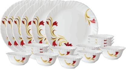 Larah by Borosil Pack of 18 Opalware Dinner Set