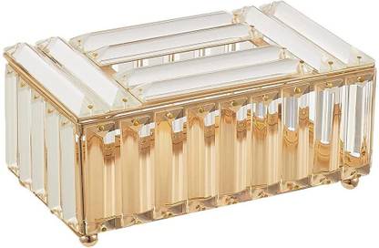 Be Cool Rectangular Artificial Glass Crystal Tissue Box Cover,Facial Tissue Holder- Gold