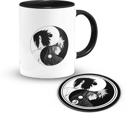 The Desi Monk Naruto Yin Yang Coffee & Tea Cup With Tea Coaster Print 330 ml Ceramic Coffee Mug