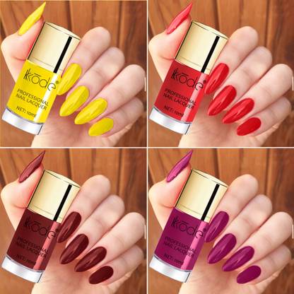 kKode HD Color Non UV Long Lasting High Shine Formula Nail Polish Set Yellow, Red, Wine, Rasberry