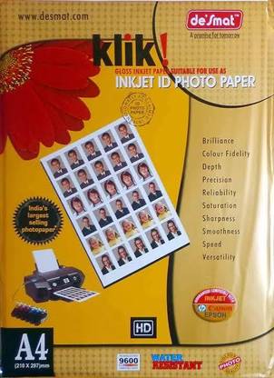 klik' High Glossy Photo Paper Unruled A4 Size (8x12), 50 Sheet 180 gsm Photo Paper