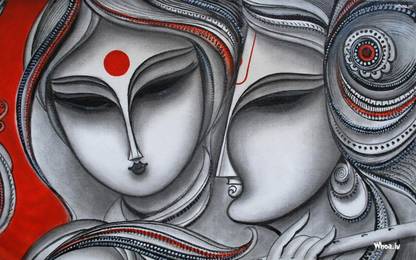 Lord Radhe Krishna Black And Red HD Wallpaper on Art Paper Fine Art Print