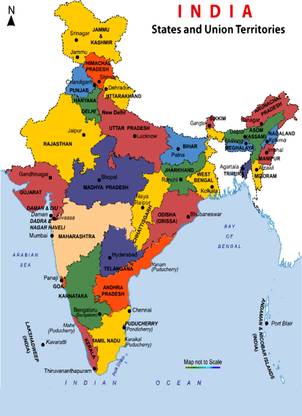 India New Map no. 4 Wall Poster Print on Art Paper 13x19 Inches Paper Print