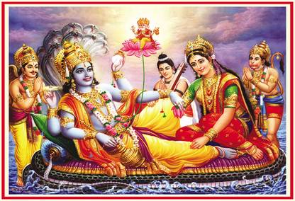 Lord Vishnu Laxmi Ji Hanuman Ji Wall Poster Print on Art Paper 13x19 Inches Paper Print