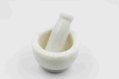 KTDECOR Bowl Design Makrana Marble Mortar and Pestle/Imam Dasta Decorative Showpiece  -  10 cm