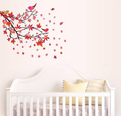 Decor studio 92 cm decorative flowers leaves flying birds wall sticker Self Adhesive Sticker