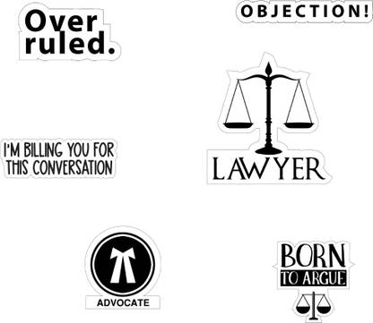 Maachis 7.62 cm Lawyer Quotes Stickers for Laptop Mobile Scrapbook Art n Craft -Pack of 6… Self Adhesive Sticker