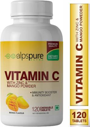 ALPSPURE Nutra Vitamin C Mango With Zinc Chewable Tablets, Immunity Booster & Antioxidant